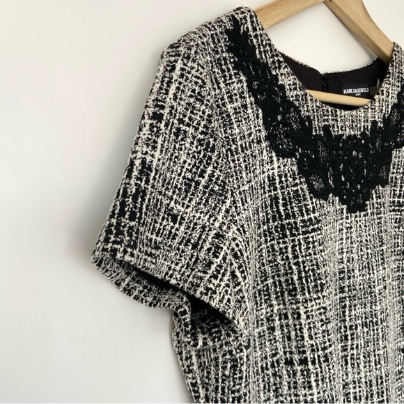 KARL LAGERFELD GREY/BLACK/WHITE SHEATH STYLE DRESS WITH LACE APPLIQUE, SIZE  10 - Picture 6 of 9